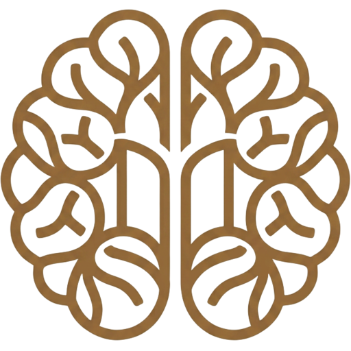 Neuron Learning logo — a bronze line-art brain